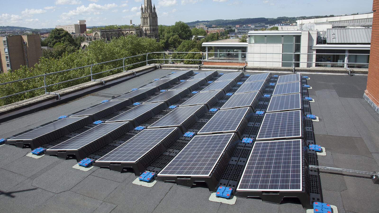 Solar panels on top of Temple Street Bristol City in the background