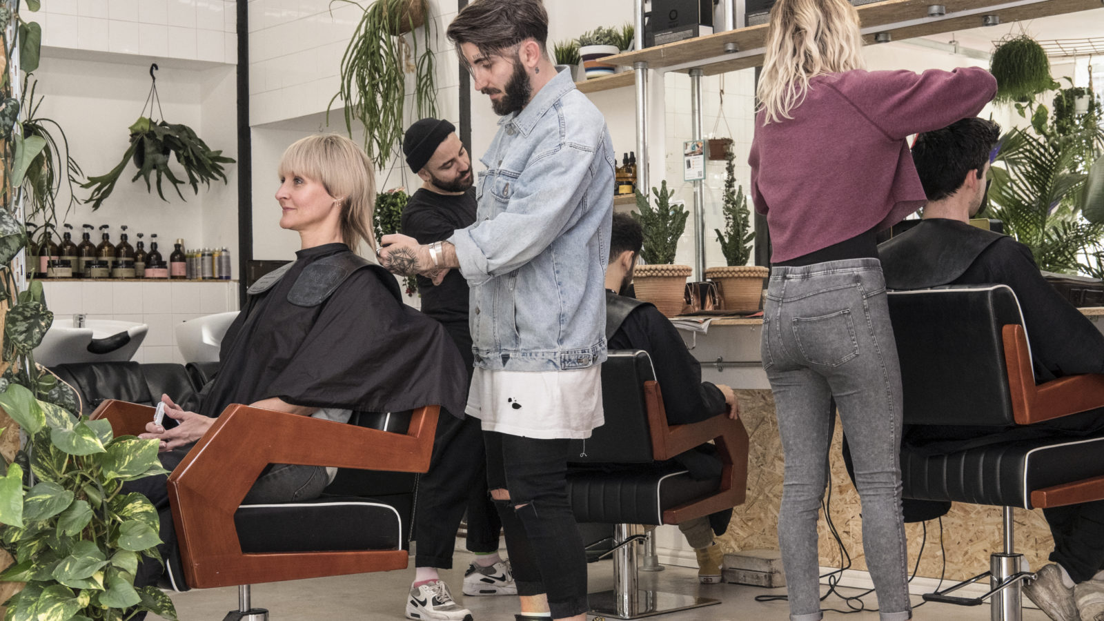 Clients getting their hair cut