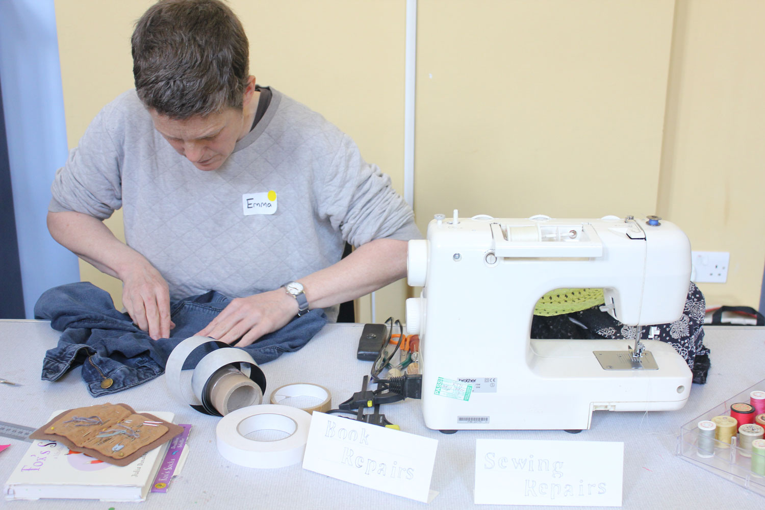 sewing a pair of jeans