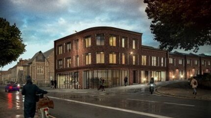 CGI image of new building that curves around the corner of Church Road