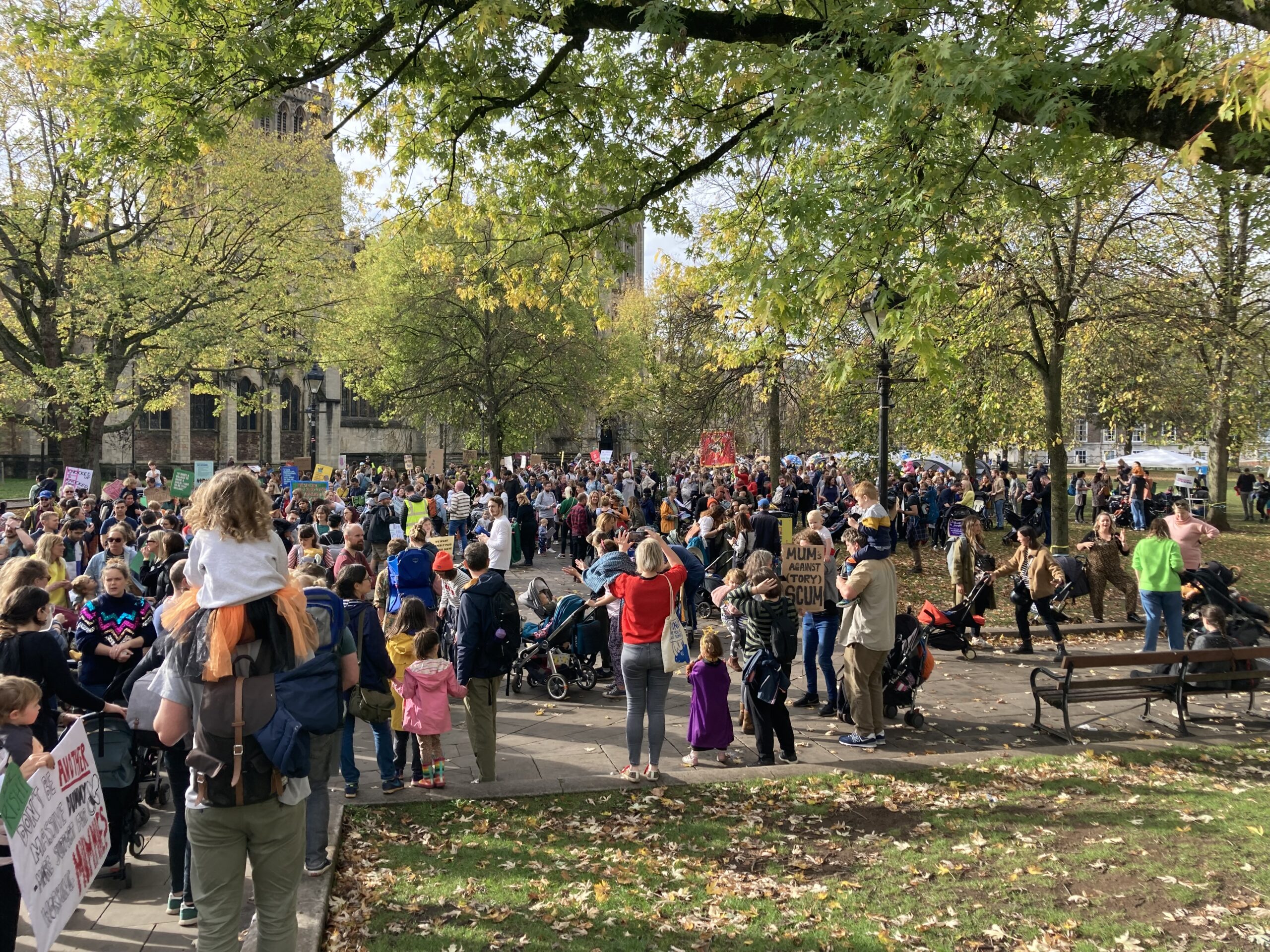 hundreds of parents gathered on College Green to protest the cost of childcare crisis