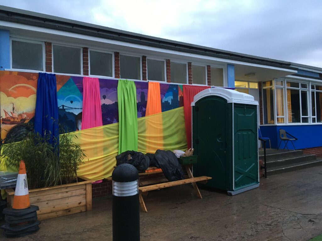 Sea Mills Community Centre decorated for filming
