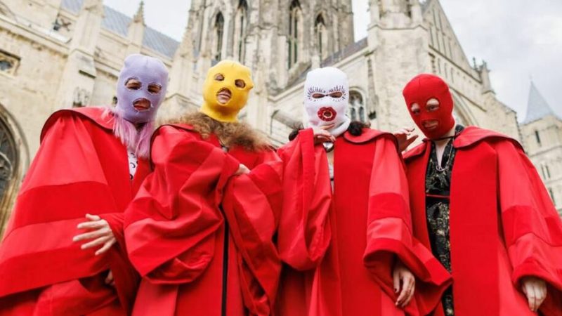 Members of Pussy Riot receiving an honorary degree from University of Kent