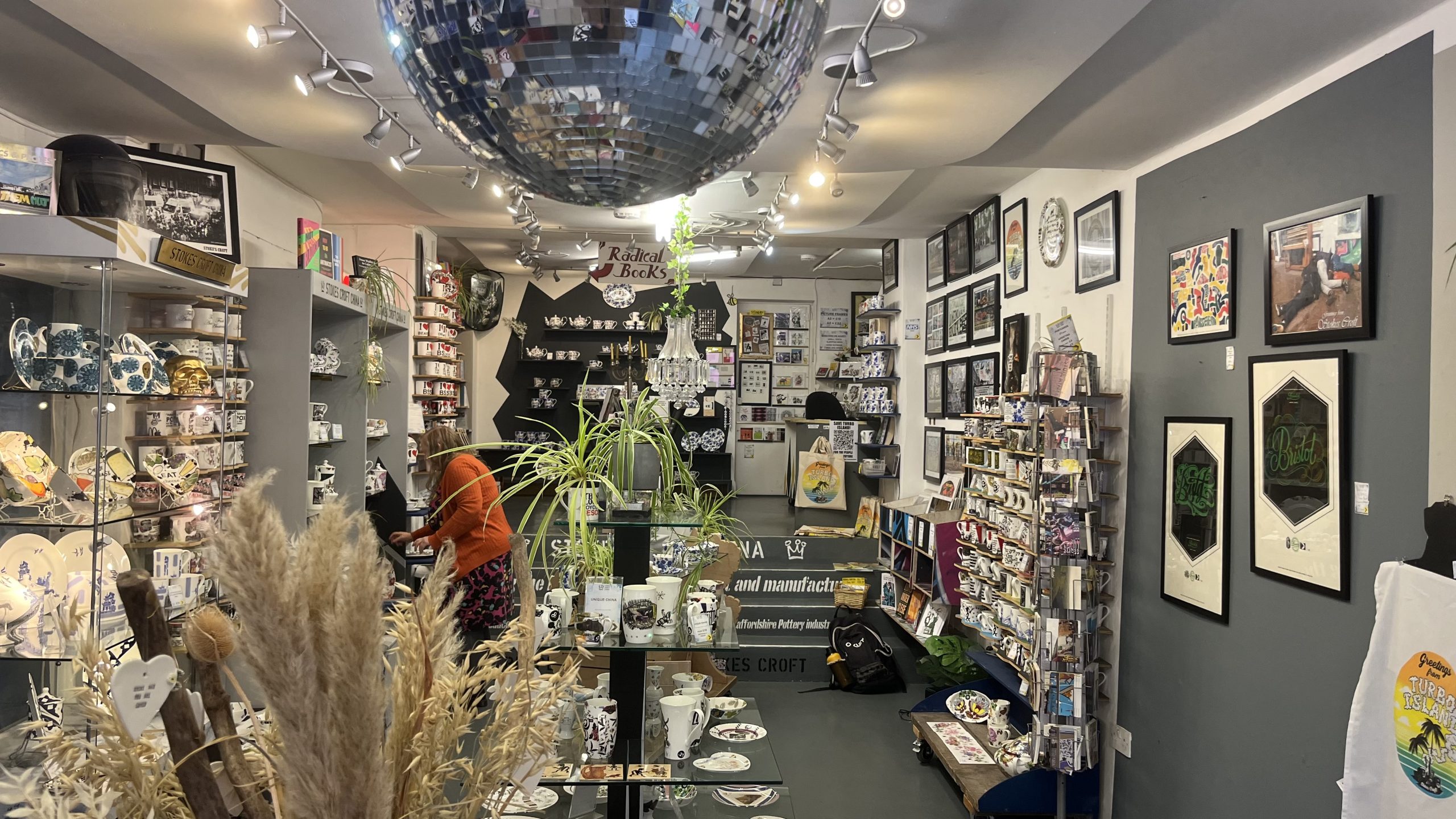 The brightly lit inside of the storefront of Stokes Croft China