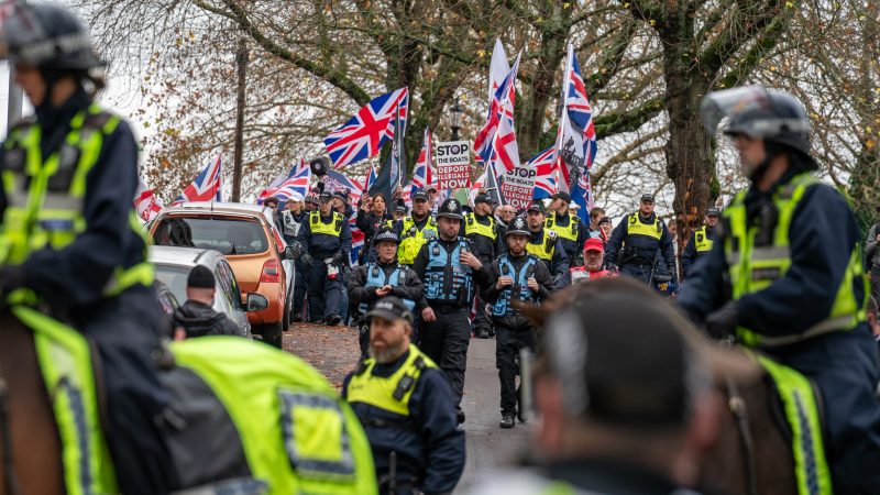 Anti-migrant protesters and counter-protesters stand off in Bristol