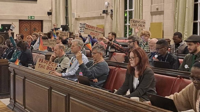 Green councillors accused of being ‘intimidating and offensive’ by holding up pro-trans placards