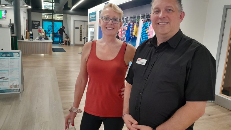 Noel Hickman, General Manager of Easton Leisure Centre, standing next to Julie Keep, long-time gym-goer